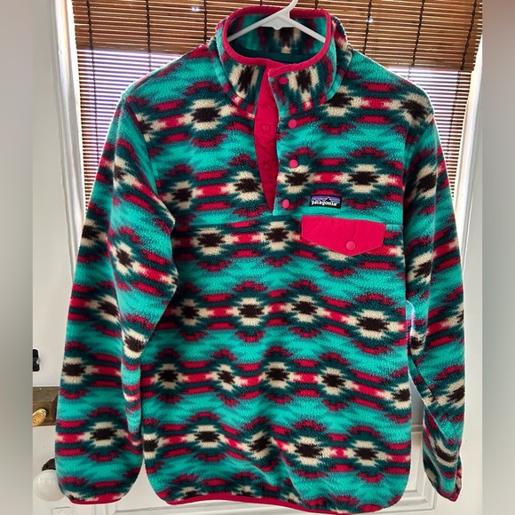 Patagonia Synchilla Wild DesertTeal/Cherry Aztec Fleece Pullover - Picture 3 of 11